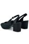 Estelle Black Satin Stone Mesh Pointed Toe Thick Heeled Open Back Evening Dress Shoes - 6
