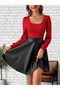 Women's Red Color Leather Skirt Dress (Without Belt) - 2