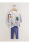100% Organic Cotton Cream/Navy Blue Striped Christmas Pattern Long Sleeve 2-Piece Bottom Top Set Alyf74694 - 6
