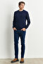 Navy Blue Standard Fit Crew Neck Modern Pattern Detailed Winter Knitwear Sweater - 2