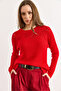 Women's Light Red Openwork Detailed Knitwear Blouse Blz-19003090 - 6