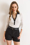 Women's White Black Collar Detailed Buttoned Corded Fabric Stretchy Blouse Blz-19003181 - 5