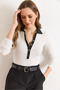 Women's White Black Collar Detailed Buttoned Corded Fabric Stretchy Blouse Blz-19003181 - 4