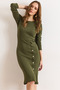 Women's Khaki Button Detailed Slit Midi Stretchy Dress Elb-19002256