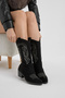 Women's Black Suede Thermo Sole Embroidered Zippered Heeled Western Cowboy Boots - 3