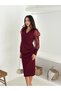Women's Scuba Fabric Double-breasted Collar Pleated Sleeve Flock Tight Fit Dress - 3