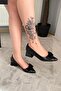 Women's Mila Black Crocodile Bow 3.5 cm Block Heel Stiletto / Shoes - 3