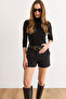 Women's Black Pocketed Cashmere Shorts Şrt-19000080 - 4