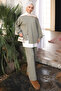 Khaki Zipper Detailed Modal Tunic Trouser Suit - 2