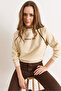 Women's Beige Raglan Sleeve Piped Detail Fleece-Lined Sweatshirt Swt-19000790 - 3
