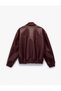 Zippered Long Sleeve Faux Leather Bomber Jacket with Pockets - 5