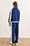 Women's Navy Blue Striped Detail Modal Buttoned Suit Tkm-19000467 - 6