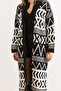 Women's Black Ecru Ethnic Pattern Soft Textured Long Knitwear Cardigan Hrk-19000421 - 4