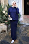 Navy Blue Knitwear Sweater Combination Dress