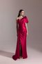 One Shoulder Floral Applique Satin Evening Dress – Draped and Slit Detail Evening Gown - 3