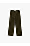 Ribbed Pocket Straight Fit Belted Wide Leg Trousers - 3