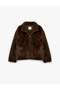 Faux Fur Coat with Faux Suede Lining, Stand Collar, Long Sleeves, Crop Zipper Closure - 3