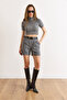 Women's Gray Leg-Folded Pocketed Cashmere Shorts Shrt-19000081 - 4
