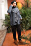 Anthracite Scarf Detailed Inside Fleece-Lined Three Thread Sweatshirt - 3