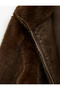 Faux Fur Coat with Faux Suede Lining, Stand Collar, Long Sleeves, Crop Zipper Closure - 6