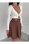 Suede Belted Flared Mini Skirt - 5