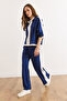 Women's Navy Blue Striped Detail Modal Buttoned Suit Tkm-19000467 - 3