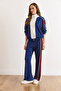 Women's Navy Blue Color Block Modal Buttoned Suit Tkm-19000466 - 3