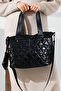 Black Quilted Large Shoulder Crossbody Women's Parachute Fabric Bag - 4