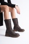 Women's genuine leather zippered lace-up combat boots - brown - 3