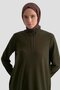 Trend Ribbed Half Zip Crepe Tunic with Sleeves and Collar Green 25Kt456 - 3