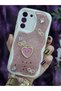 Samsung Galaxy S21 Fe Compatible Stylish Phone Case with Heart Pink Glitter Pearls and Ribbon - 3
