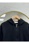 Deletta Hooded Zippered Kangaroo Pocket Three-String Cardigan-Ci2008 Black - 2