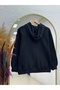Deletta Hooded Zippered Kangaroo Pocket Three-String Cardigan-Ci2008 Black - 5