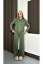 Women's Khaki Modal Fabric piped Wide Leg Zippered Tracksuit Set - 3