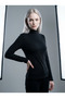 Chame Women's Hair Weave Slim Fit Half Turtleneck Long Sleeve Sweater & Blouse & Top - Black - 6