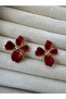 Burgundy Flower Steel Earrings - 2