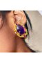 Purple Large Oval Stone Gold Baroque Vintage Earrings - 3