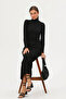 Women's Black Turtleneck Long Maxi Dress - 5