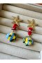 Gold Starfish and Red Coral Detailed Fish Earrings - 2