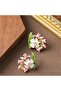 Pink and Green Enamel Flower Bouquet Earrings - 2