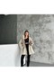 Hooded Double Pocket Zippered Inside Plush Fur Outside Bondit Fabric Women's Trench Coat Women's Coat