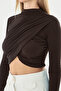 Mock Neck Sandy Long Sleeve Blouse with Flounce on the Shoulder - 739 - 2