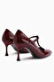 Sania Burgundy Patent Leather Belted Thin Heeled Women's Shoes - 6