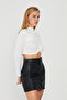 Mock Neck Sandy Long Sleeve Blouse with Flounce on the Shoulder - 739 - 6