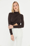Mock Neck Sandy Long Sleeve Blouse with Flounce on the Shoulder - 739 - 4