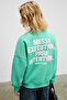 Prience women's soft fabric Printed and towel patched round neck green sweatshirt - 3