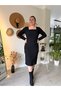 Square Neck Midi Length Crepe Fabric Pencil Dress - 3