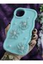 iPhone 14 Plus / 15 Plus Compatible Water Green Pearl & Tulle Floral Stylish Phone Case - 3
