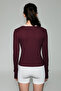 Polunea women's v-neck bodycon blouse with front zipper closure - burgundy - 6