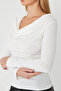 Drape Collar Sandy Long Sleeve Blouse - 738 - 2